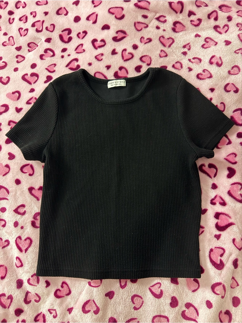 Paper Crane Black Ribbed Short Sleeve Tee